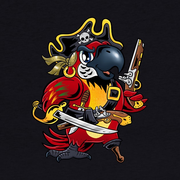 Fiery Buccaneer: Red Pirate Parrot Design by Holymayo Tee